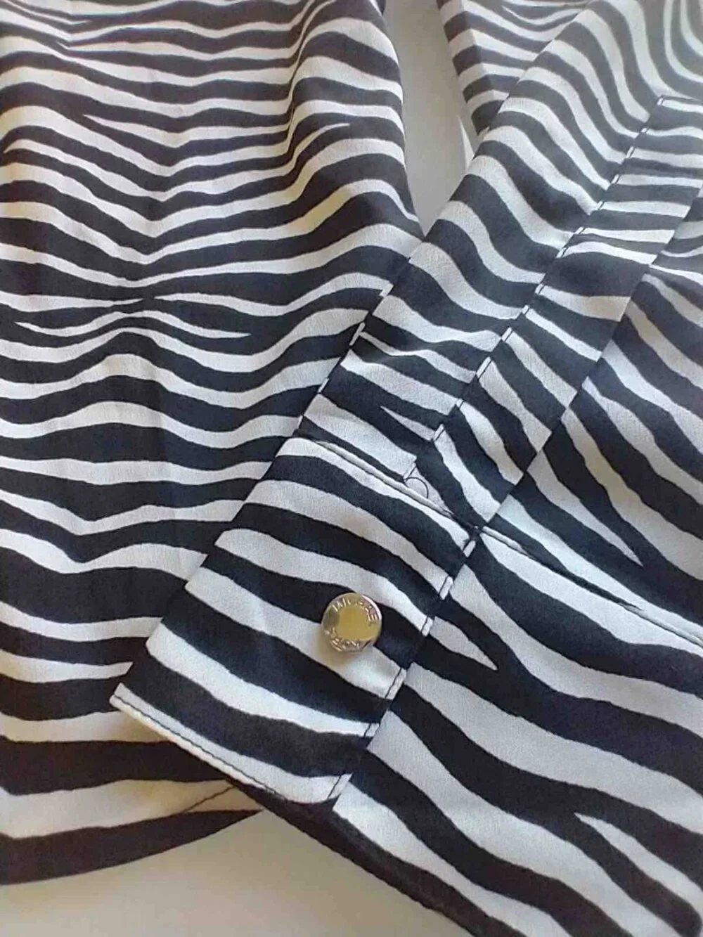 Michael Kors Zebra Print Zip-Front Roll-Tab Utility Lightweight Blouse XS